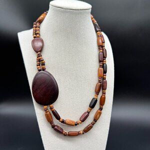 Wooden Beaded Necklace 20 inches Multi Tone Boho Chic